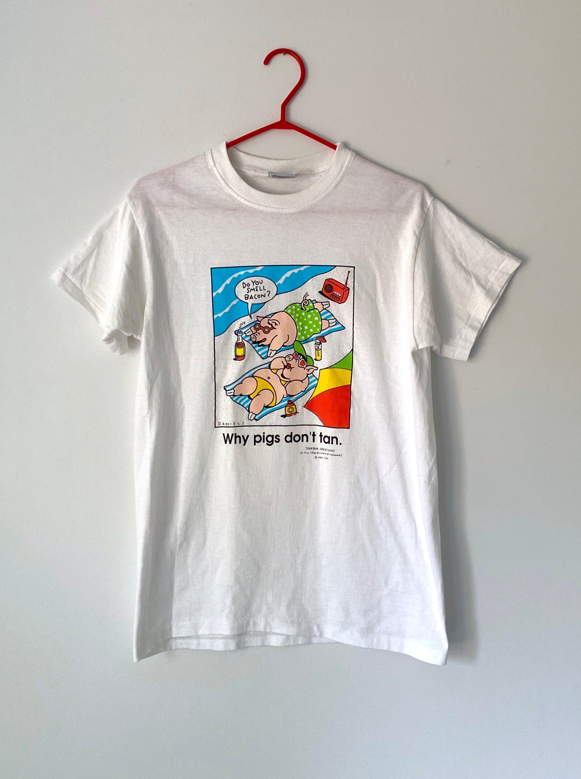 90s vintage novelty funny pigs beach short sleeved tee shirt