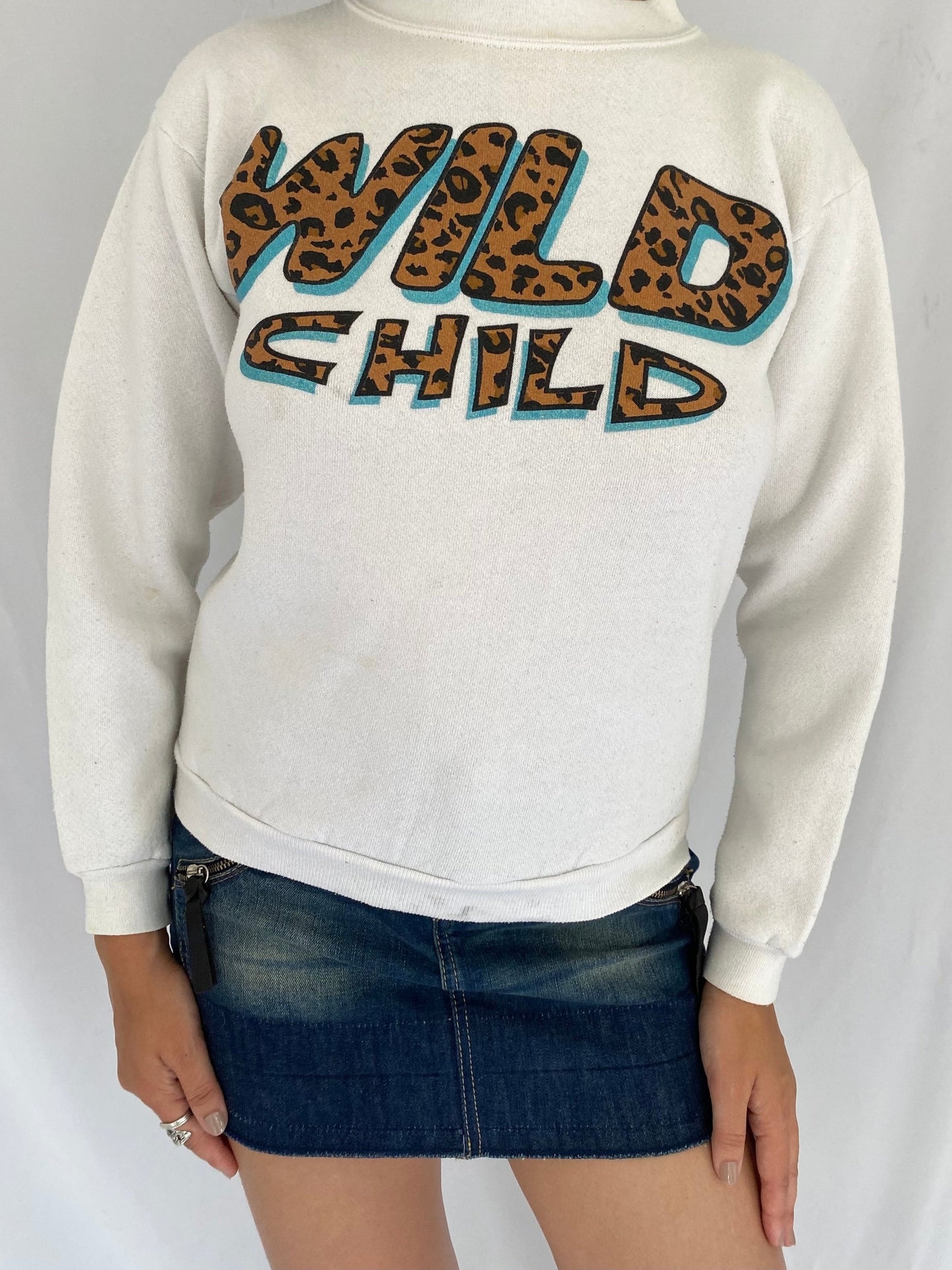 90s vintage WILD CHILD graphic pullover sweater – extra small | sassy spellout crewneck sweatshirt