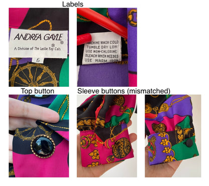80s vintage colorful abstract cropped button up blouse