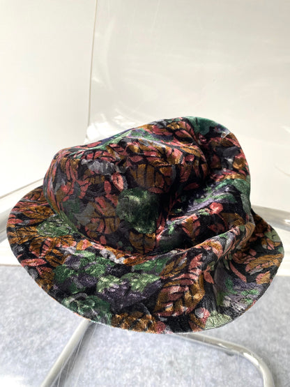 90s y2k vintage brown green camouflage leaves velour bucket hat - womens small | summer festival indie sleaze velvet sun cap