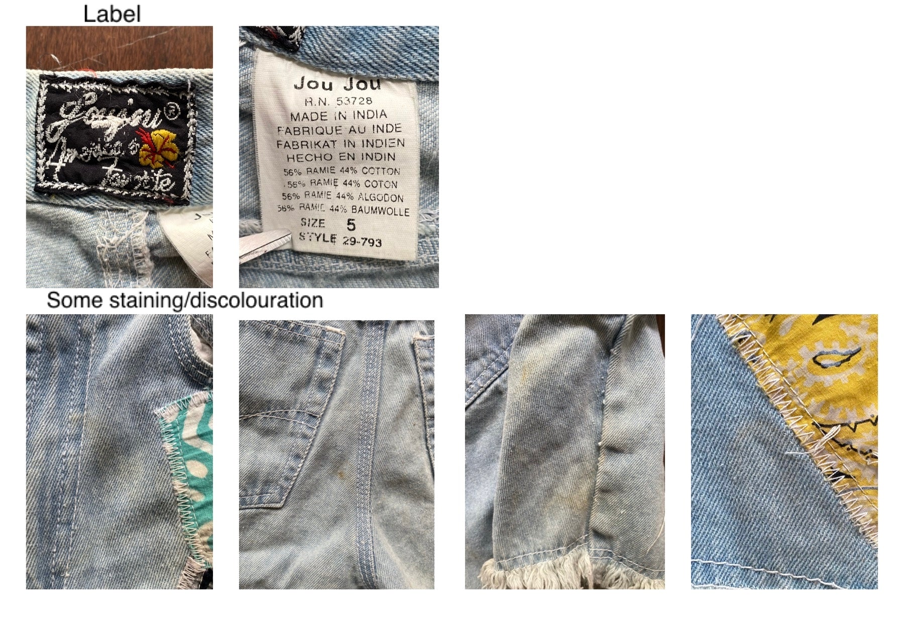 90s vintage denim patchwork cut off frayed long shorts