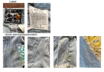 90s vintage denim patchwork cut off frayed long shorts