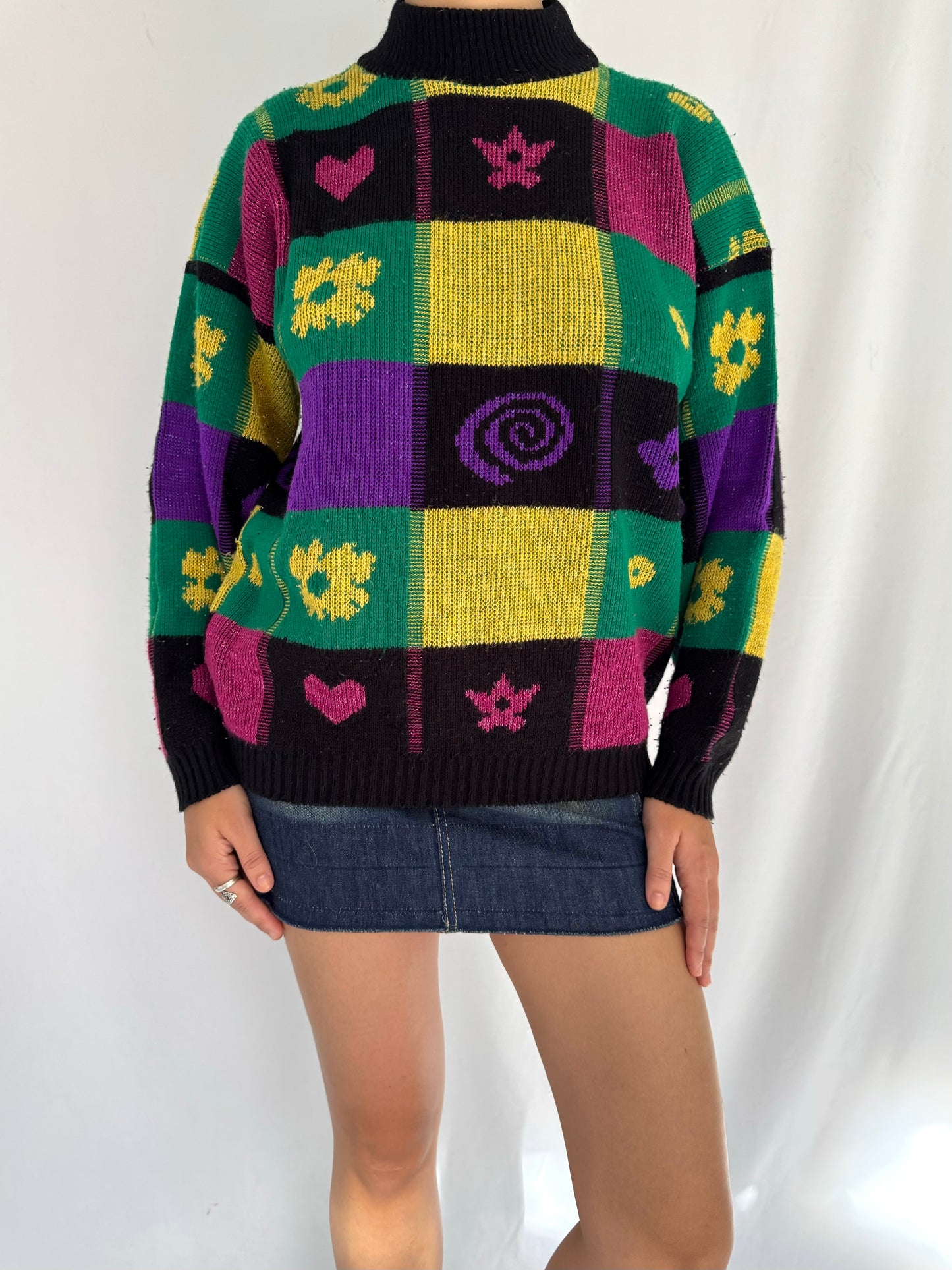 80s vintage multicolor funky abstract print knit sweater