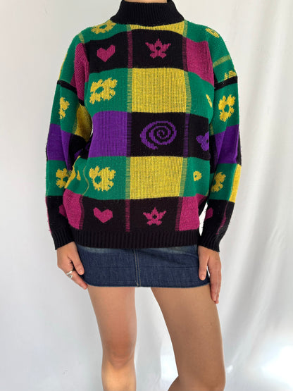 80s vintage multicolor funky abstract print knit sweater