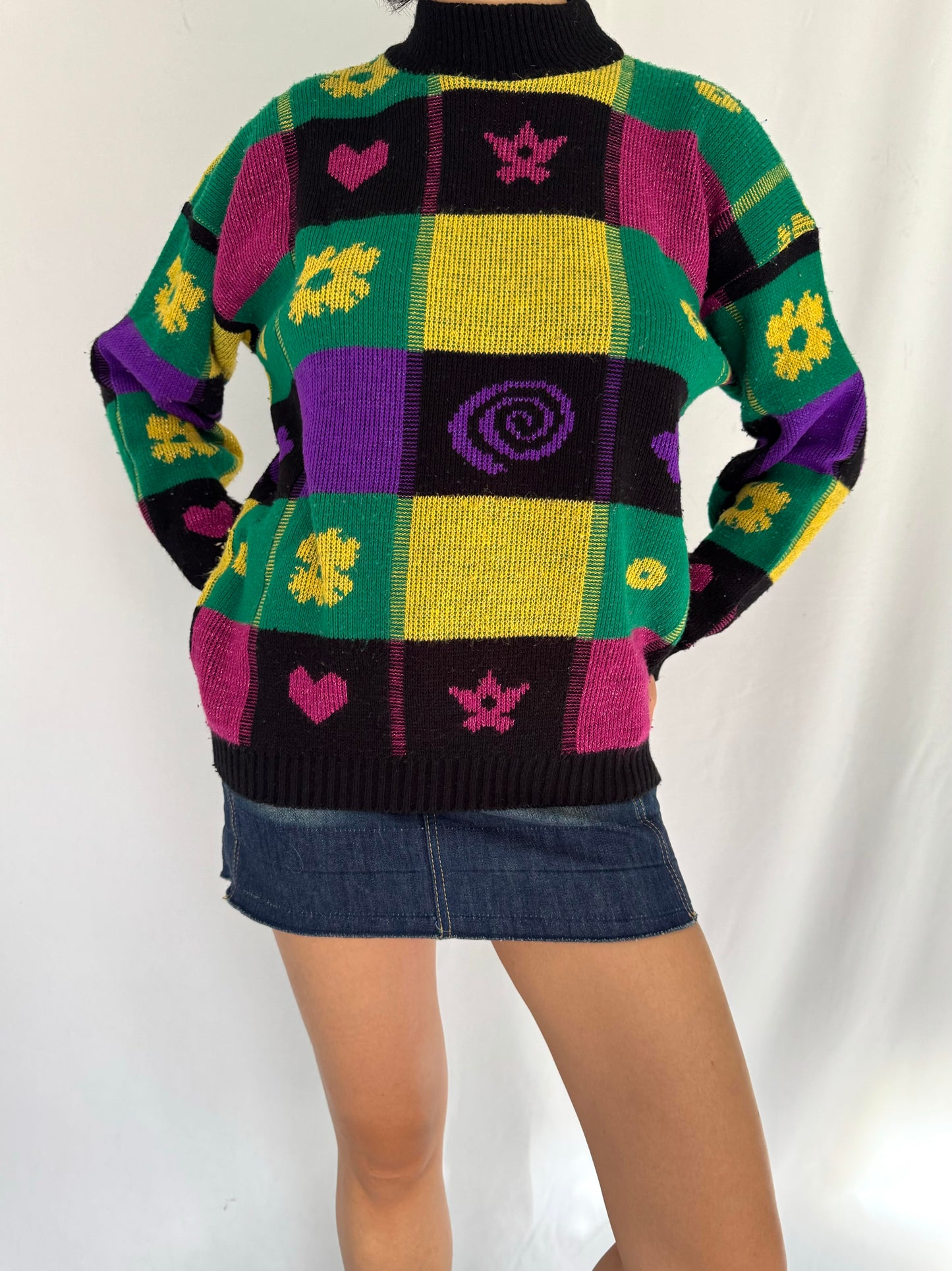 80s vintage multicolor funky abstract print knit sweater