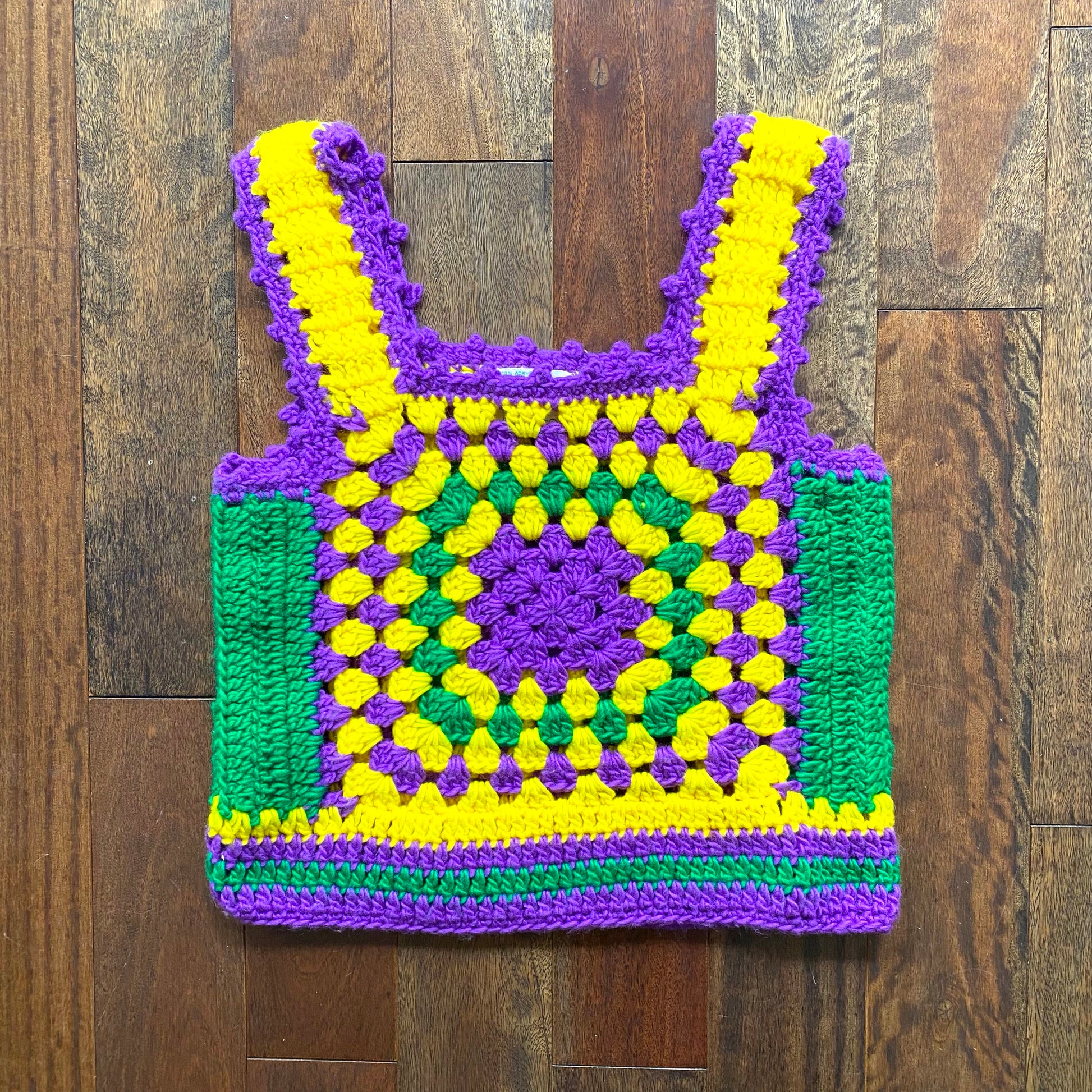 60s 70s vintage multicolor granny square hand knit crochet tank top