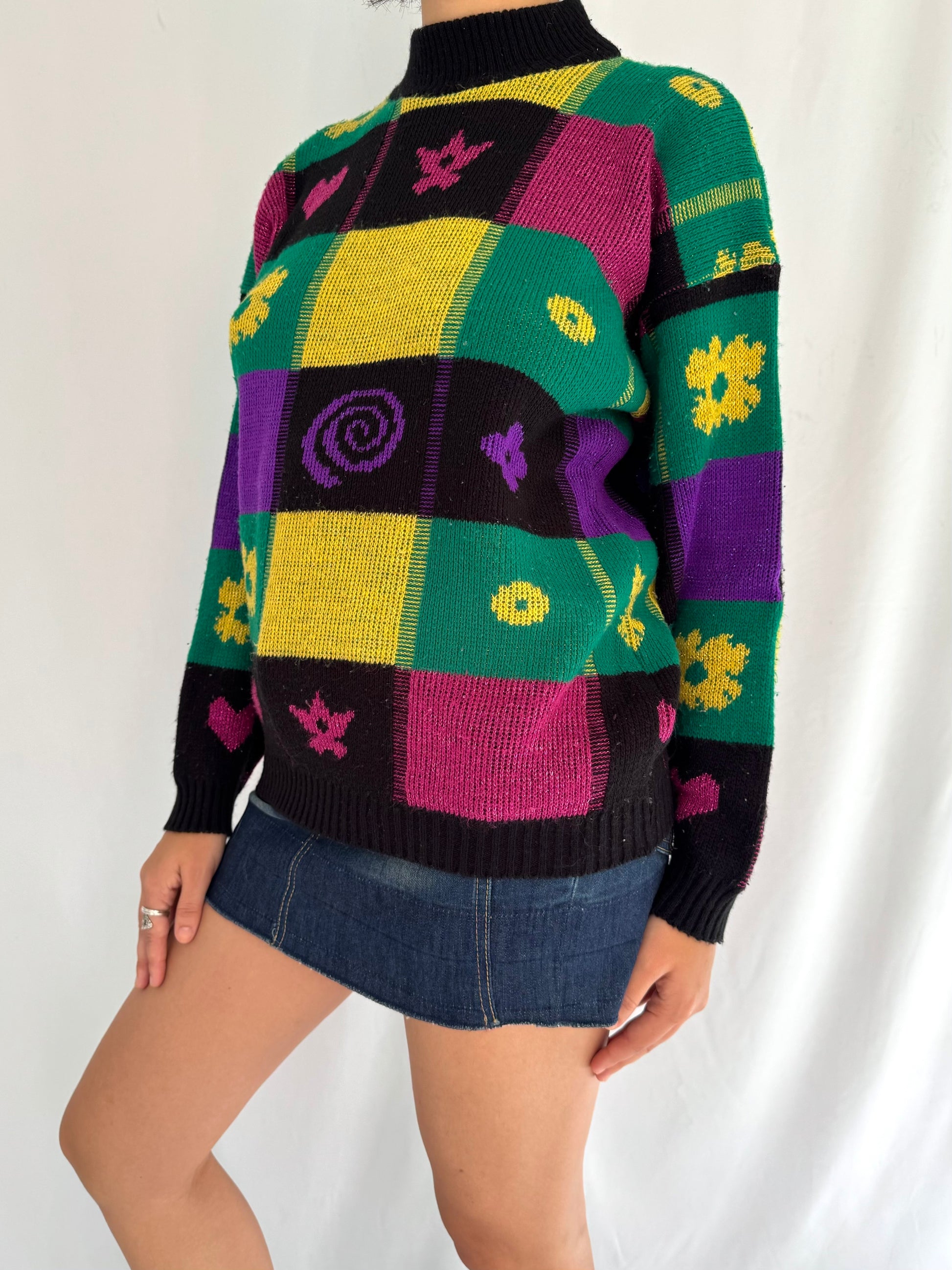 80s vintage multicolor funky abstract print knit sweater