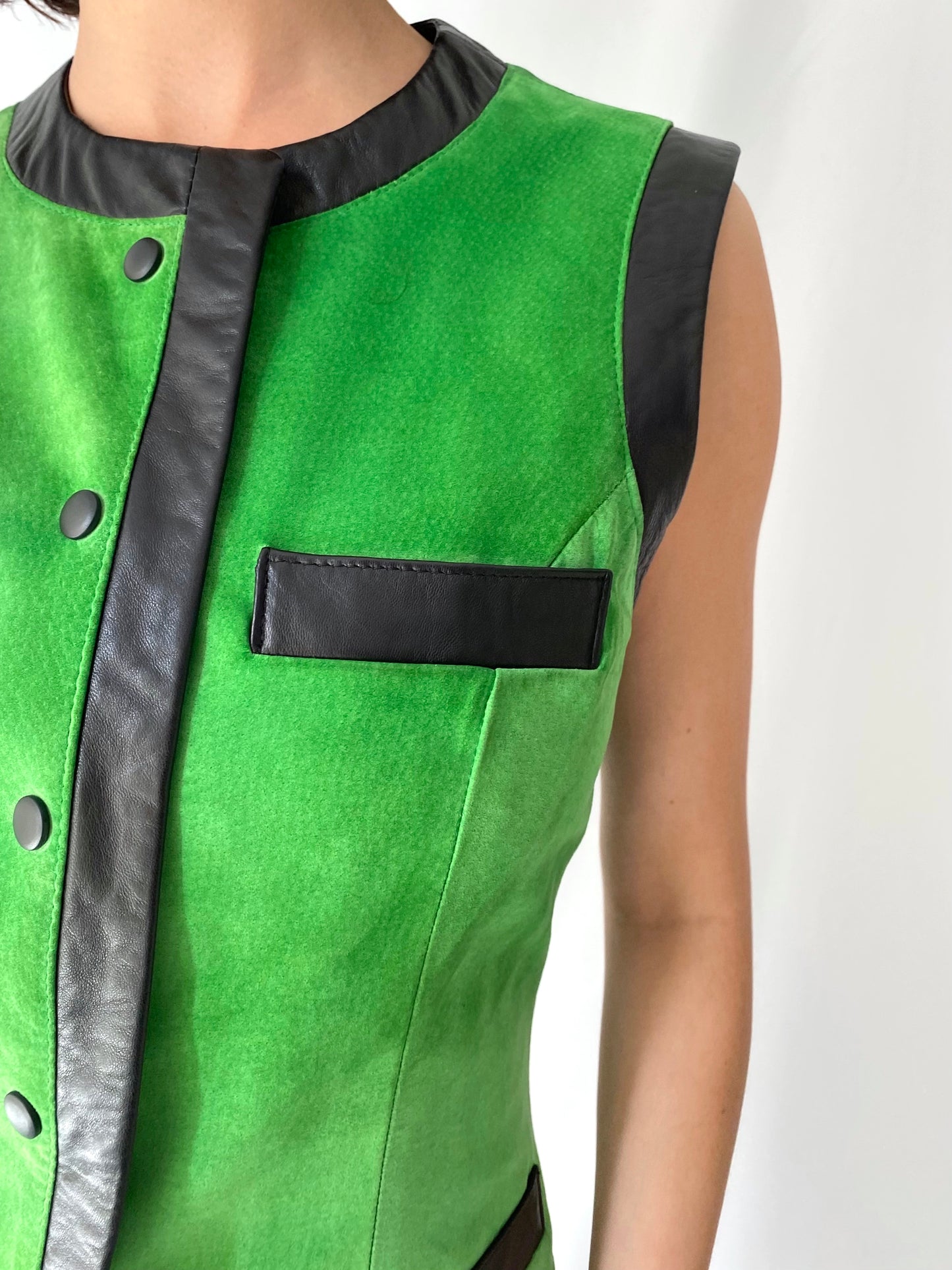 90s vintage danier green neon suede leather button up vest – small | bright casual retro waistcoat canada