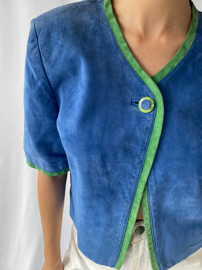 80s vintage blue green color block suede leather spring jacket 