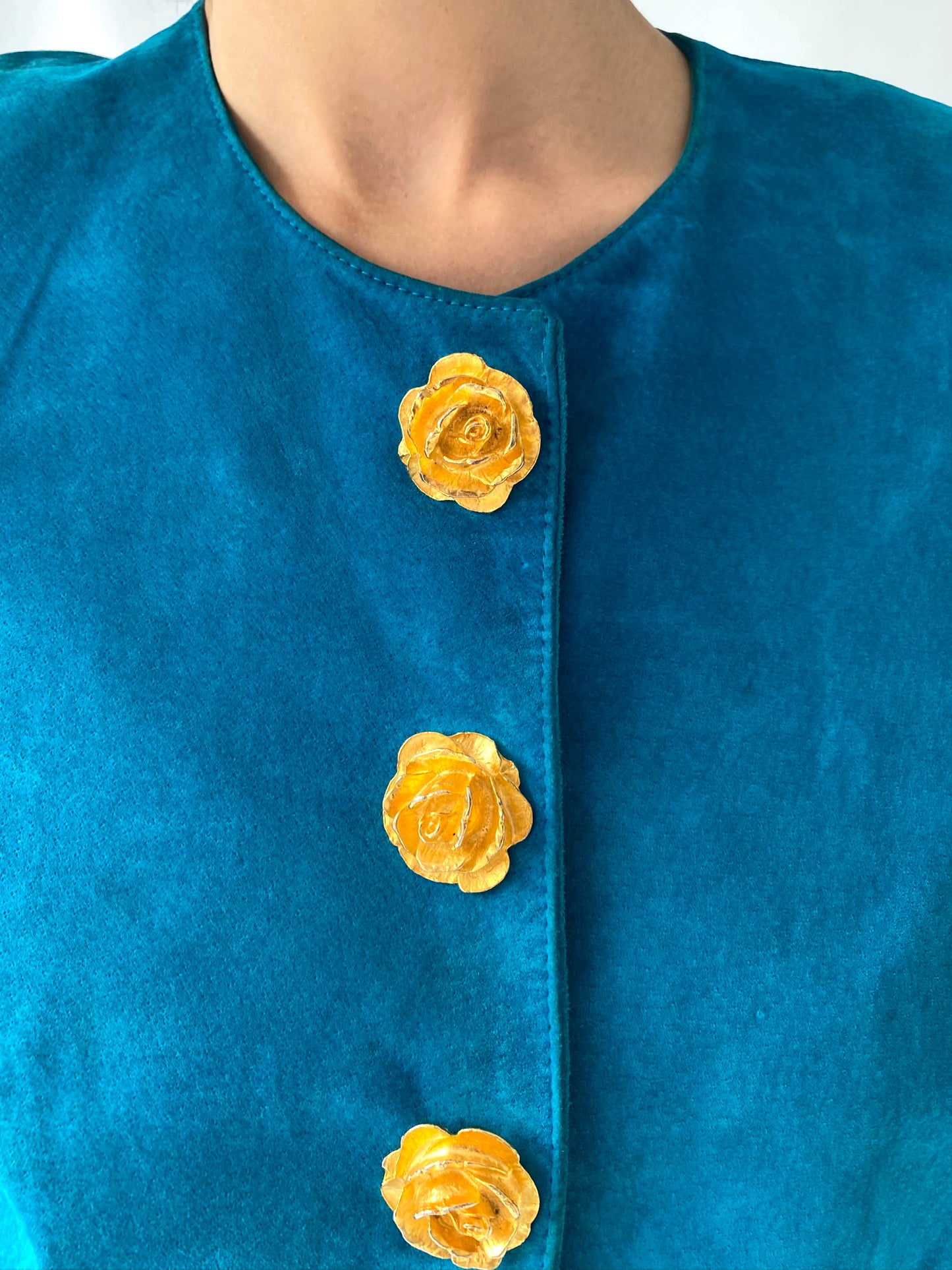 80s vintage turquoise blue suede leather blazer jacket