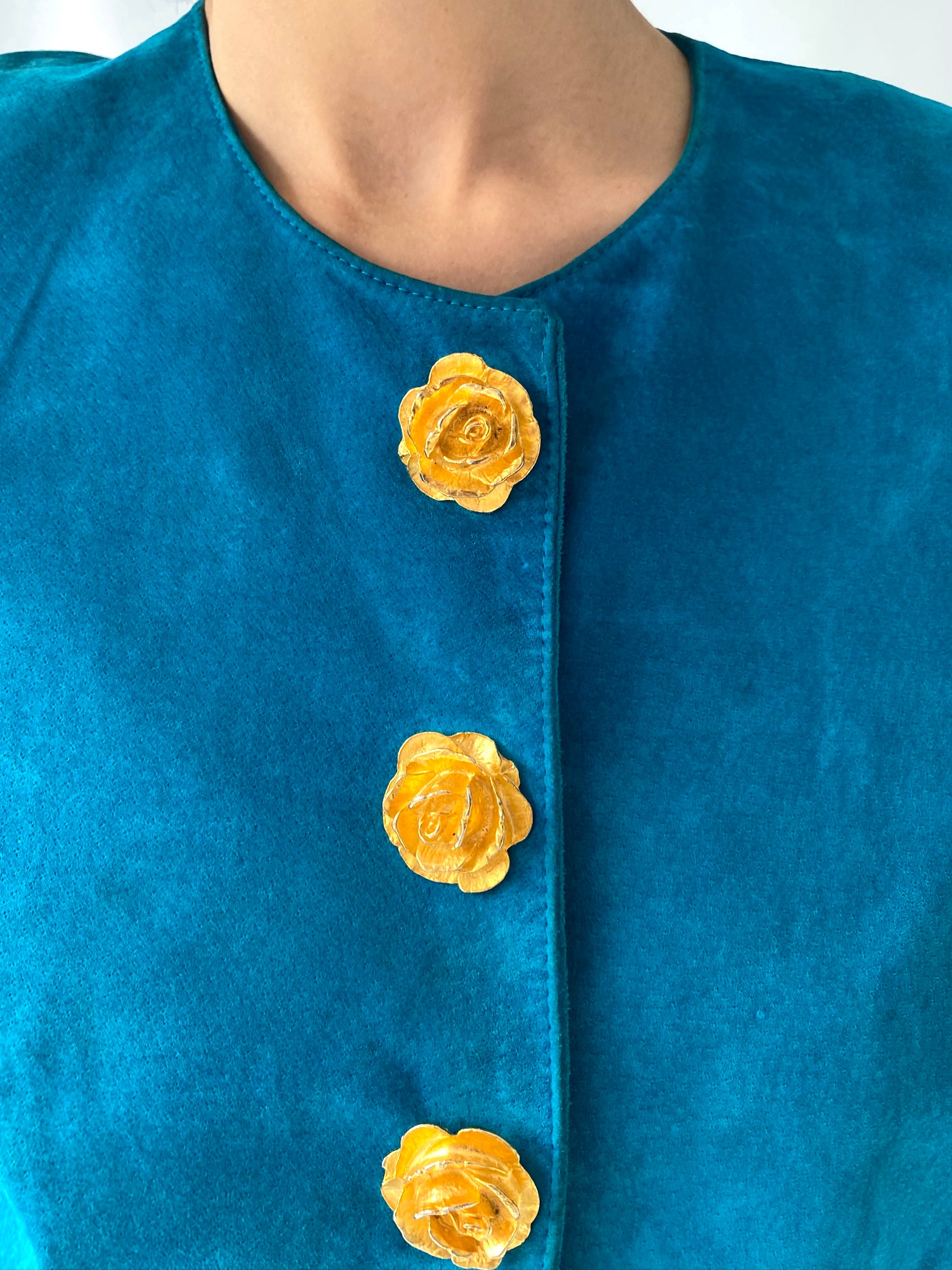 80s vintage turquoise blue suede leather blazer jacket