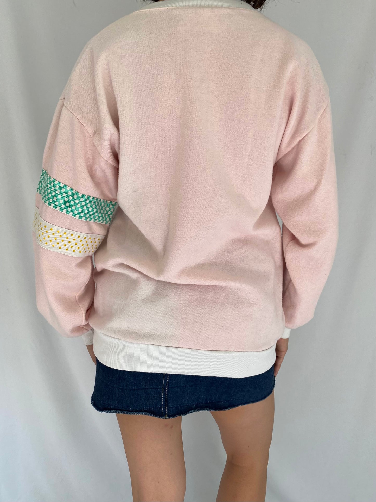 80s vintage pink palm springs california pullover sweater – medium, large | graphic quarter zip long sleeved sweatshirt