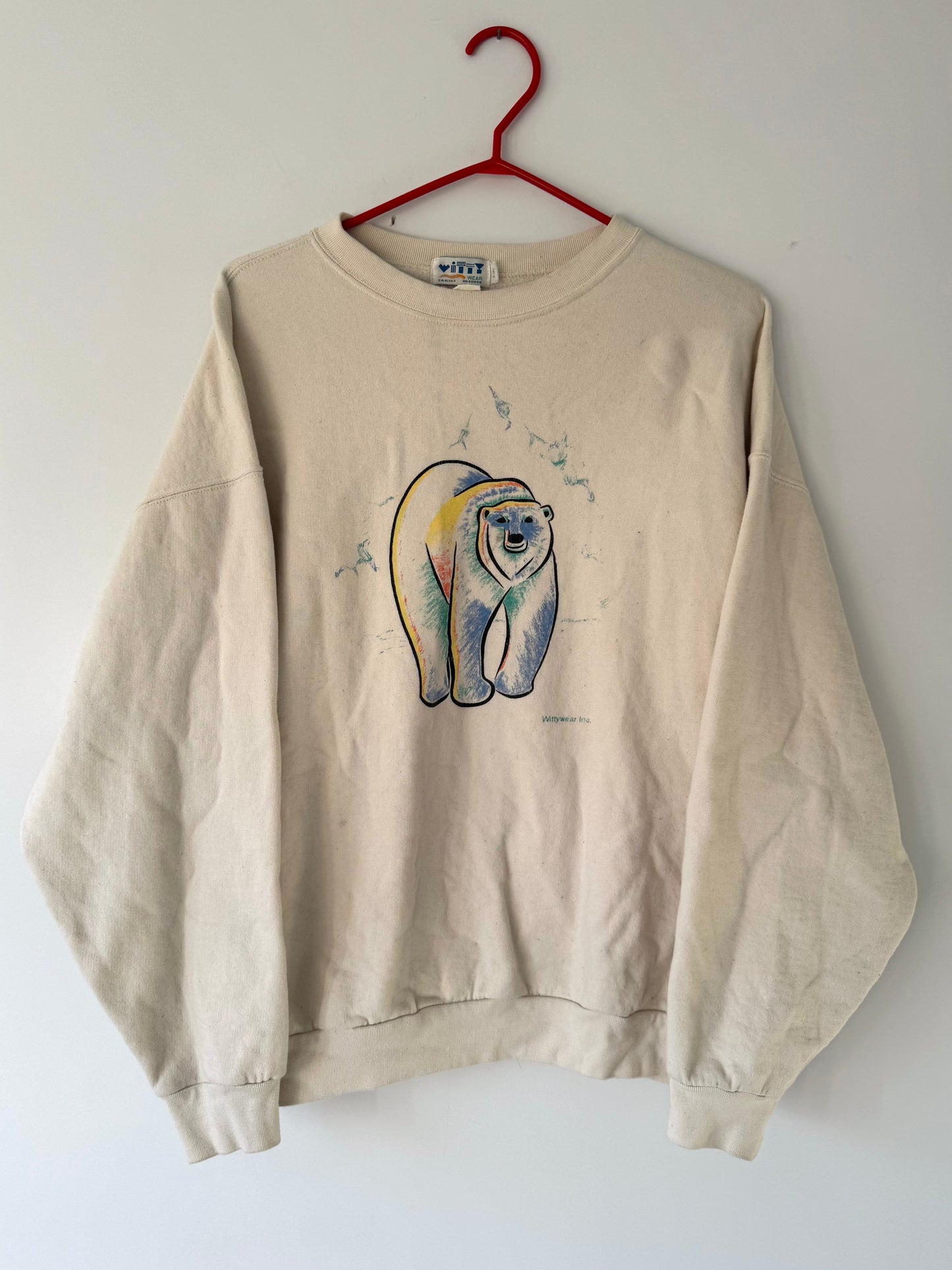 90s vintage cream polar bear winter animal graphic pullover sweatshirt - large