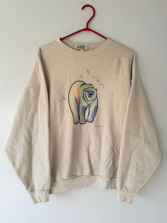 90s vintage cream polar bear winter animal graphic pullover sweatshirt - large