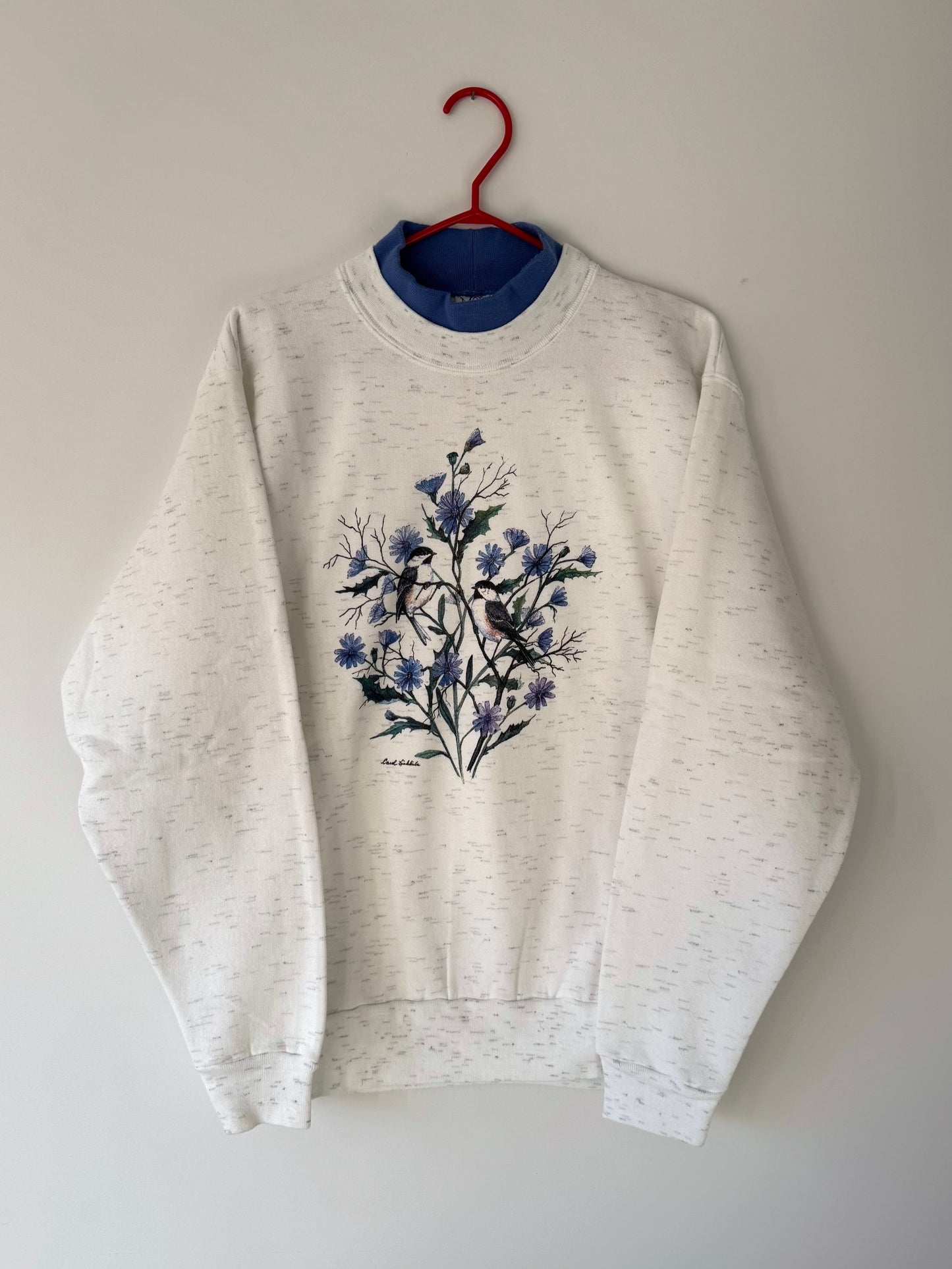 90s vintage birds flowers nature print graphic pullover sweatshirt
