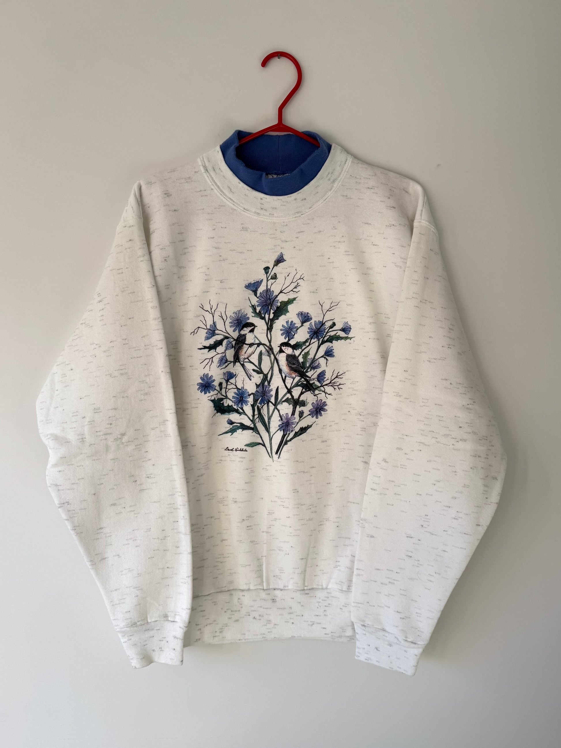 90s vintage birds flowers nature print graphic pullover sweatshirt