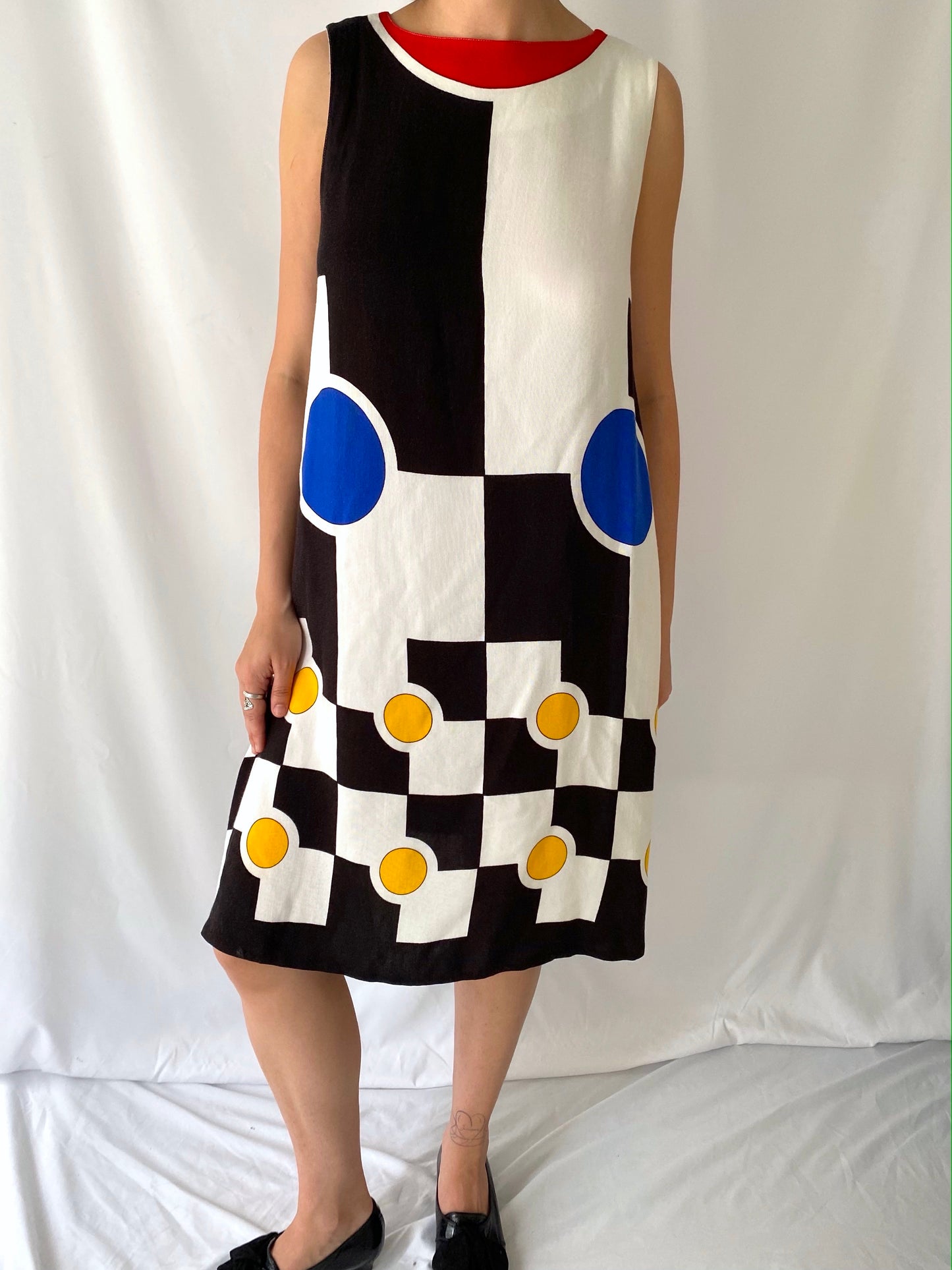 60s 70s vintage multicolor abstract geometric midi dress 