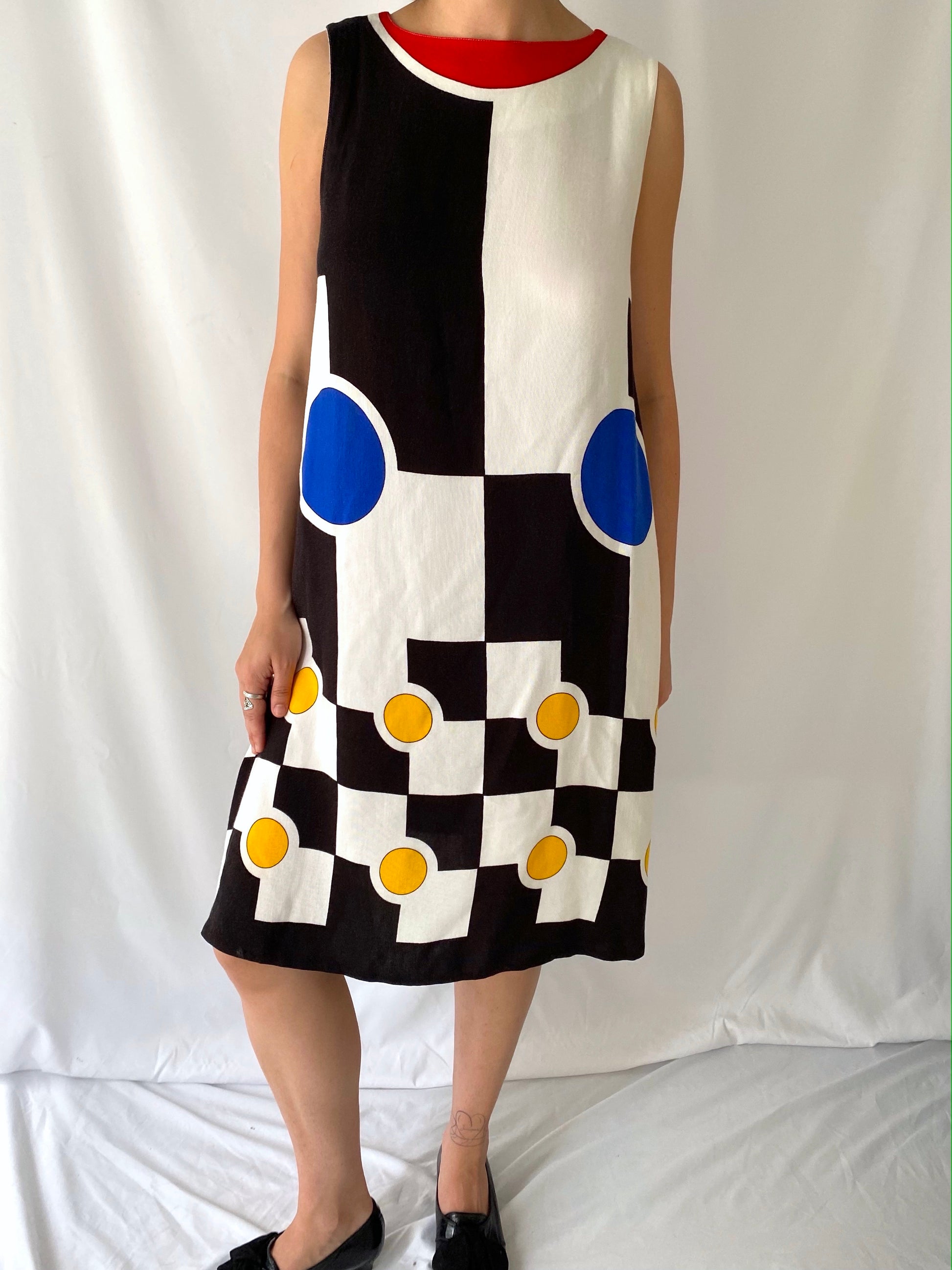 60s 70s vintage multicolor abstract geometric midi dress 
