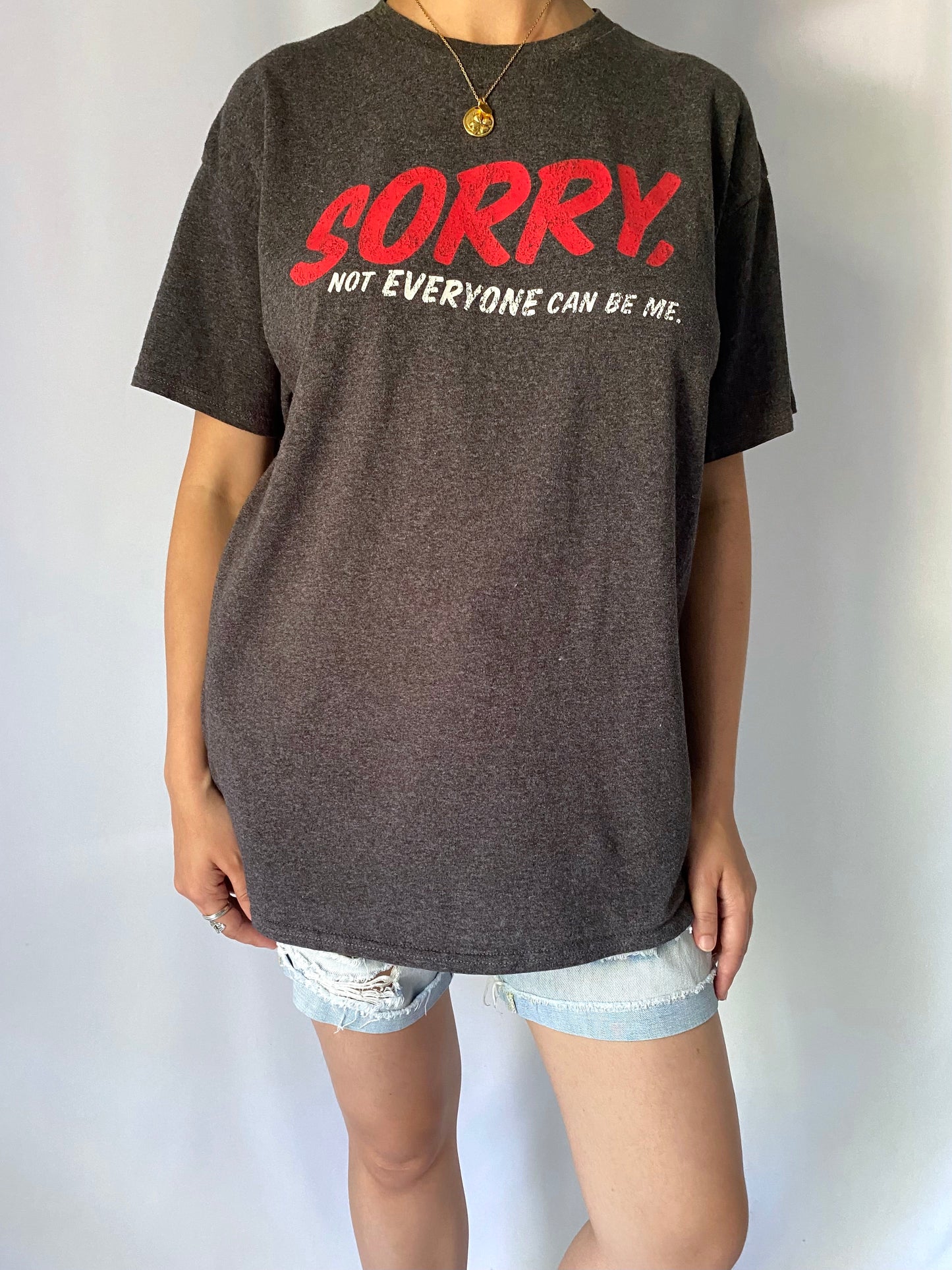 90s vintage grey sorry not everyone can be me graphic tee shirt – medium, large | funny unisex spellout short sleeved tshirt