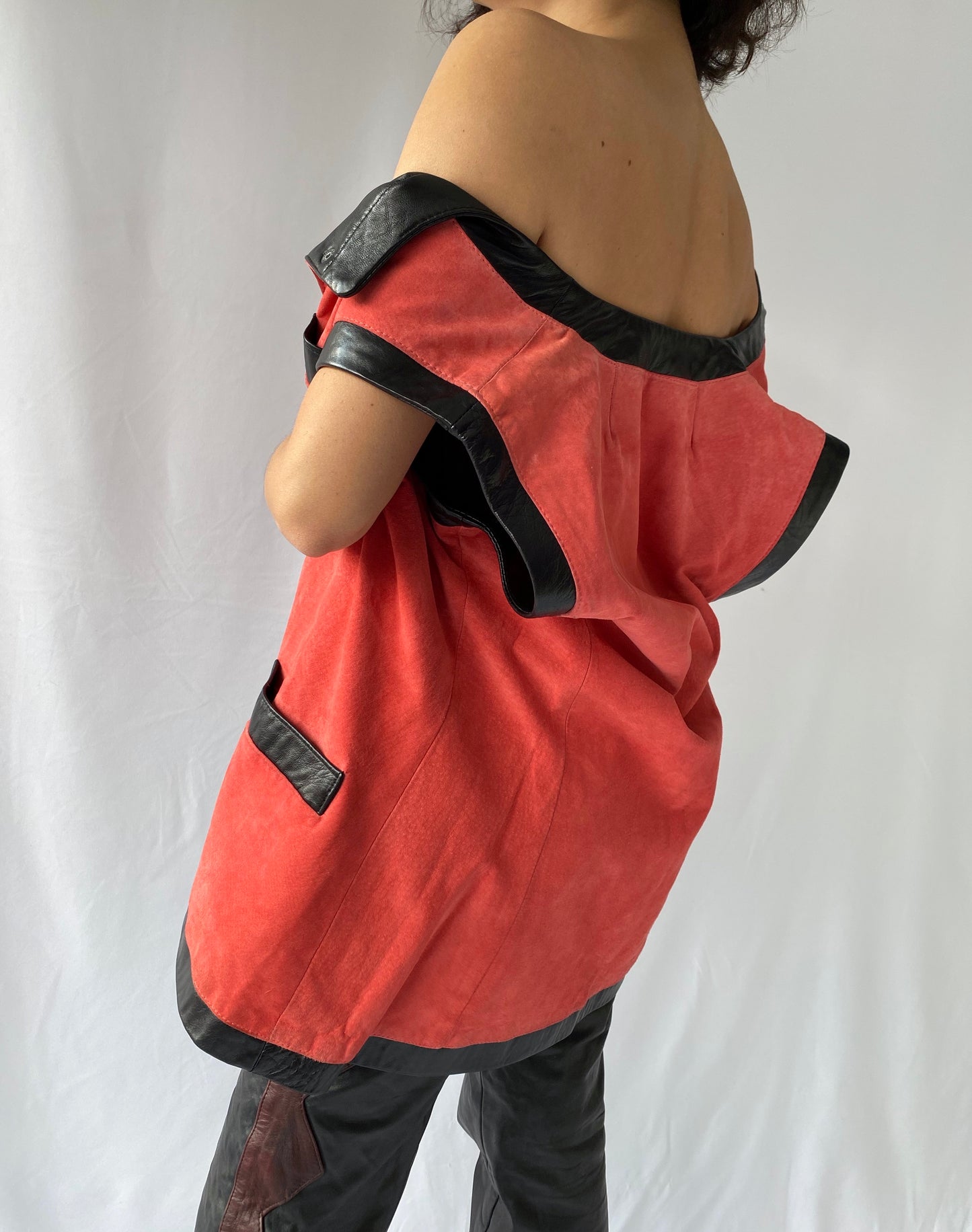 90s vintage danier coral hot pink suede leather button up vest
