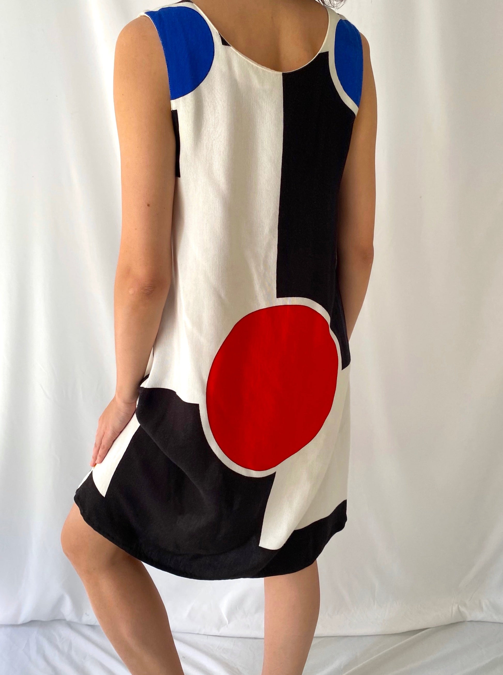 60s 70s vintage multicolor abstract geometric midi dress 