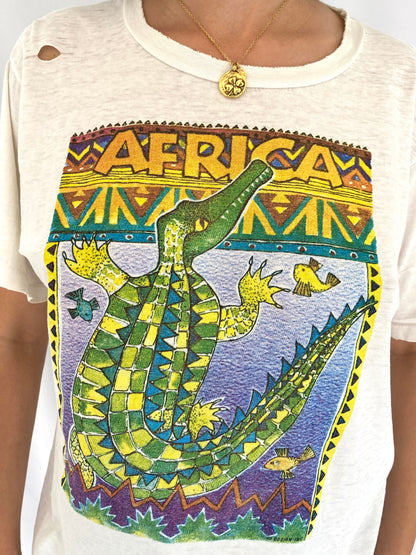 2000s vintage Africa crocodile distressed thrashed tee shirt 