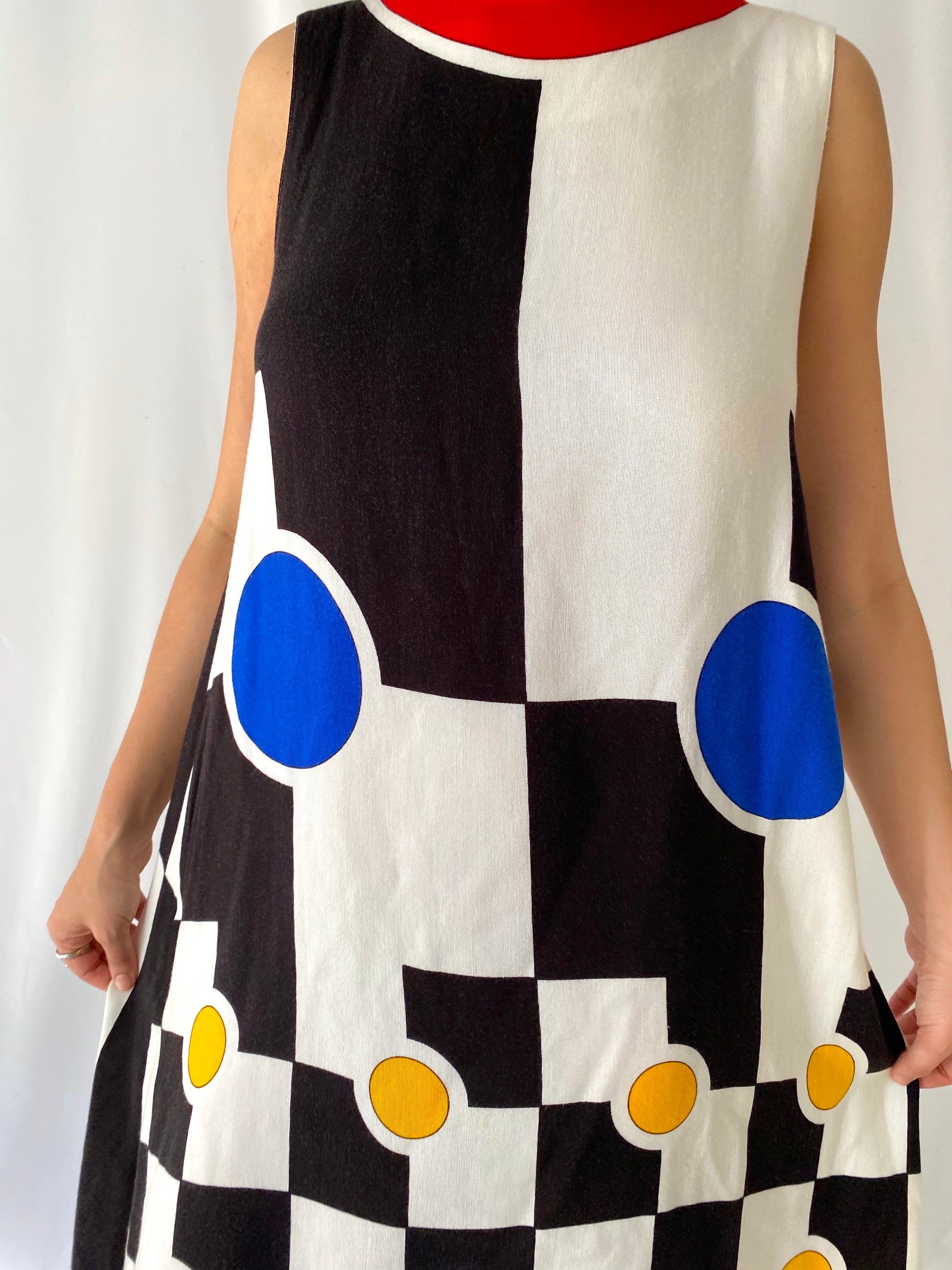 60s 70s vintage multicolor abstract geometric midi dress 
