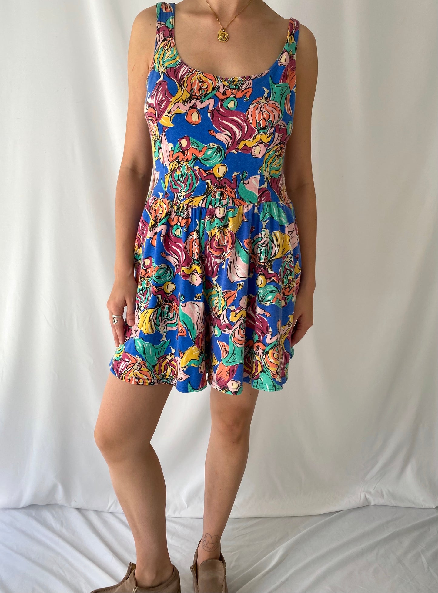 90s vintage multicolor abstract print sleeveless romper