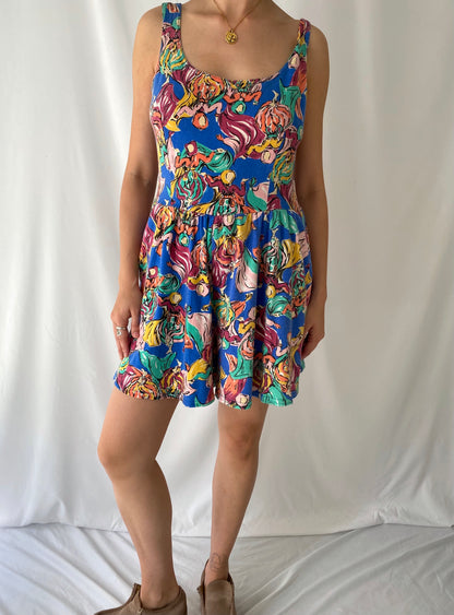 90s vintage multicolor abstract print sleeveless romper
