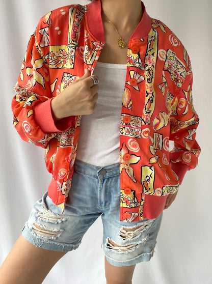 90s vintage coral pink seashell bomber jacket – medium, large