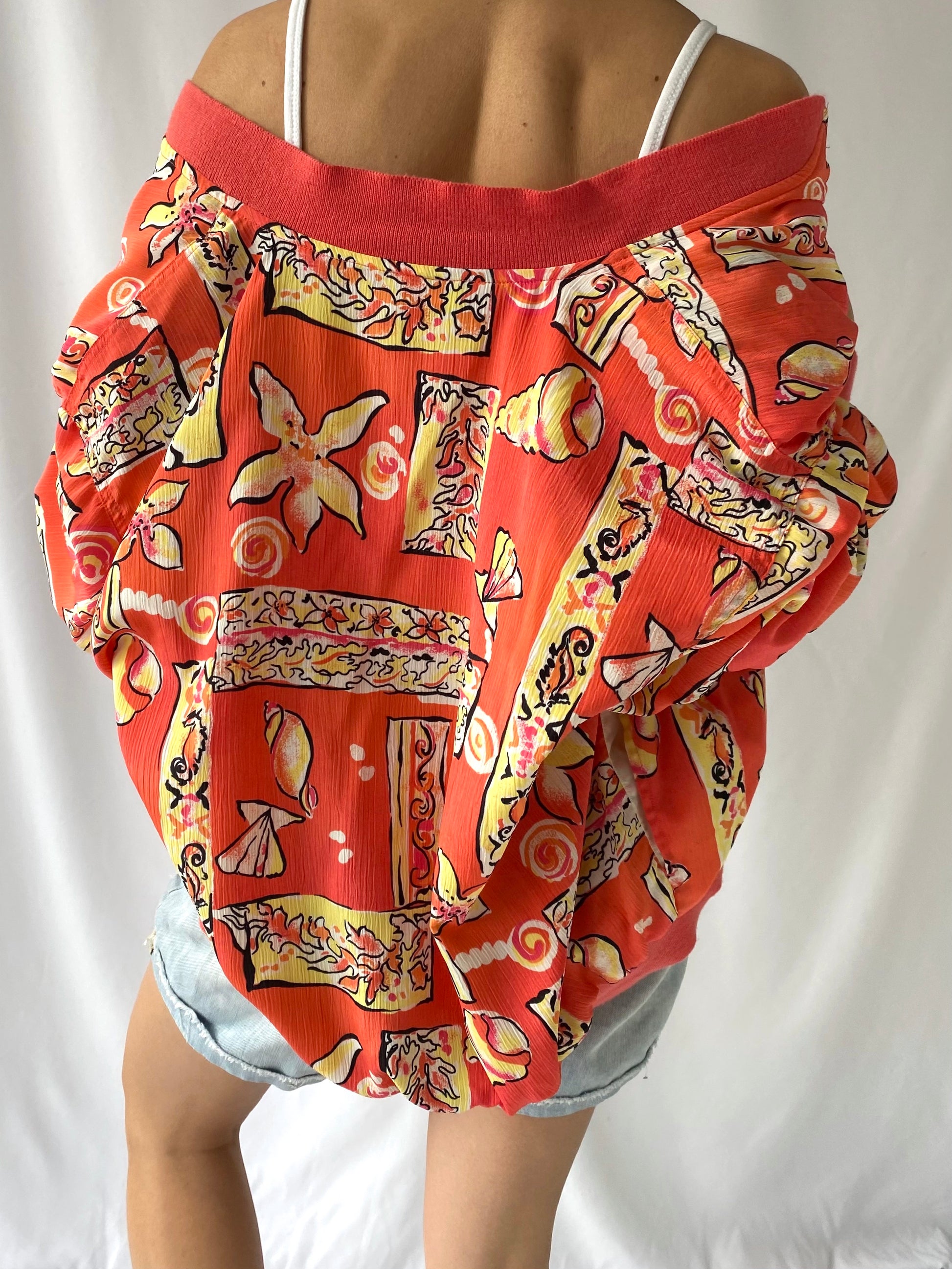 90s vintage coral pink seashell bomber jacket – medium, large