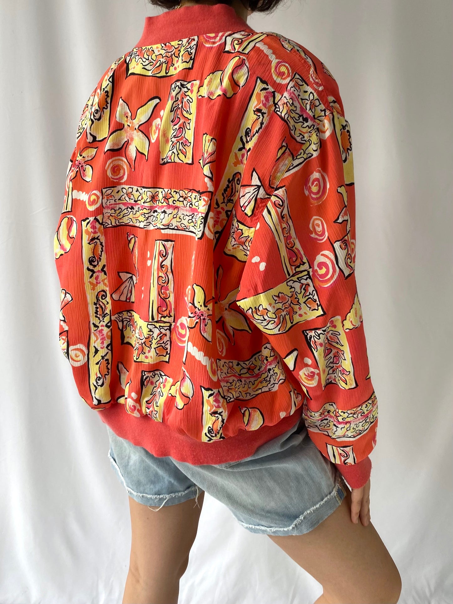 90s vintage coral pink seashell bomber jacket – medium, large