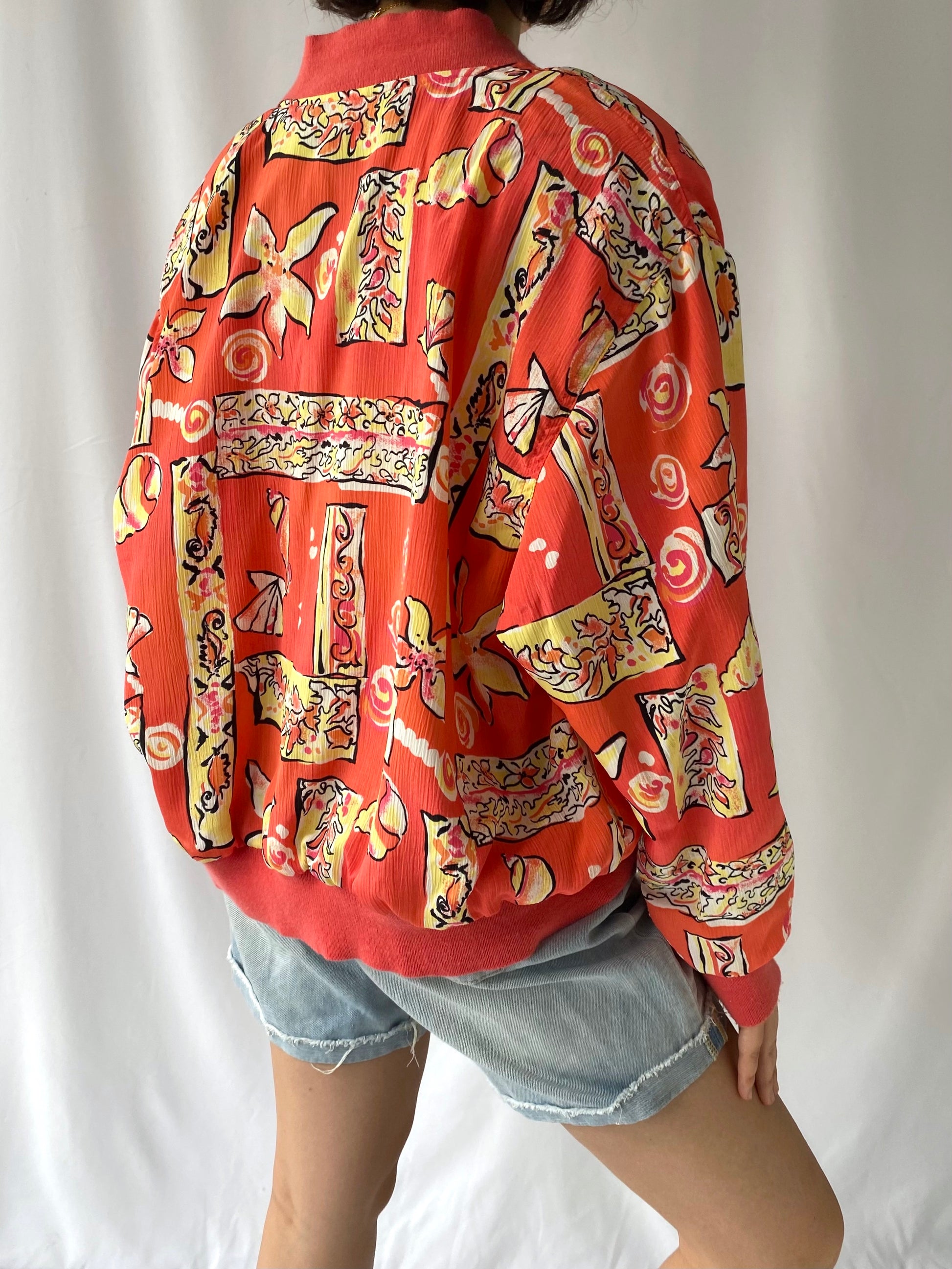 90s vintage coral pink seashell bomber jacket – medium, large
