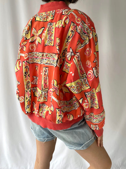 90s vintage coral pink seashell bomber jacket – medium, large