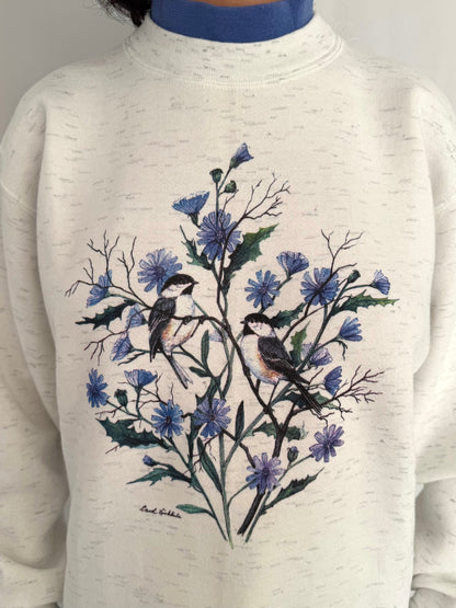 90s vintage birds flowers nature print graphic pullover sweatshirt
