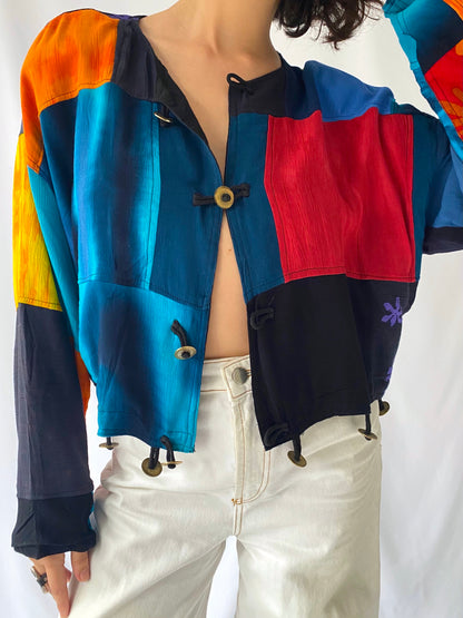 90s vintage colorful tie dye patchwork cropped jacket