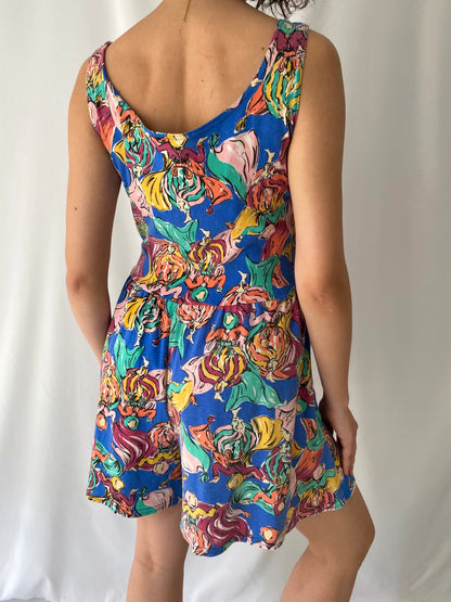 90s vintage multicolor abstract print sleeveless romper