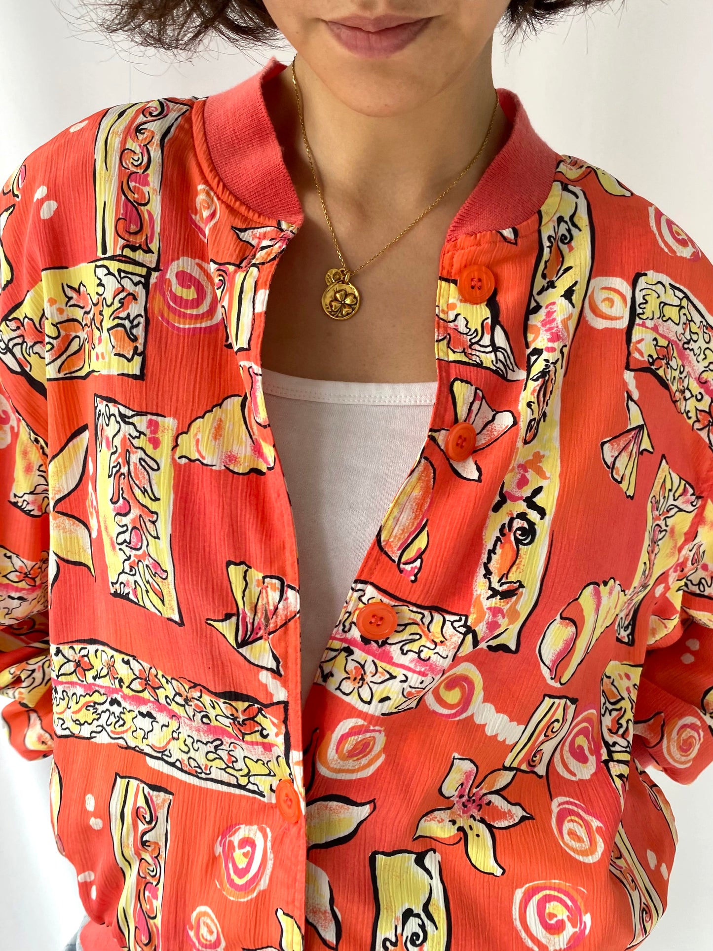 90s vintage coral pink seashell bomber jacket – medium, large