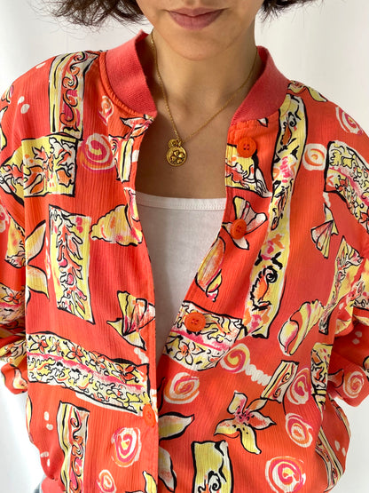 90s vintage coral pink seashell bomber jacket – medium, large