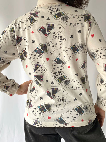 80s vintage playing cards turtleneck pullover sweater – small | novelty casino poker game night sweatshirt