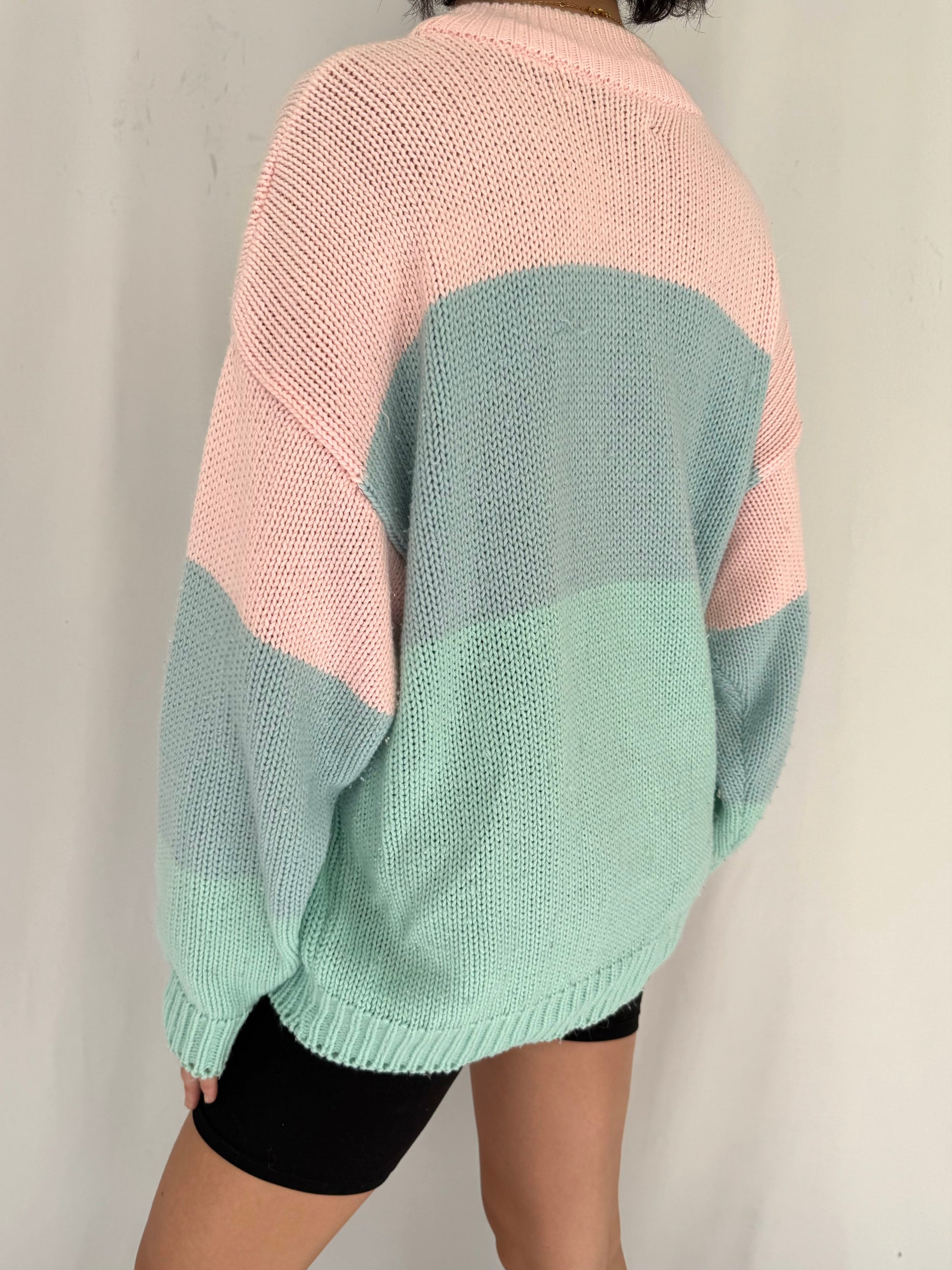 80s vintage pastel novelty cheerleader chunky knit sweater