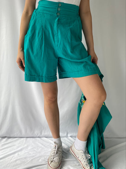 80s vintage turquoise blue embellished shirt shorts matching set 