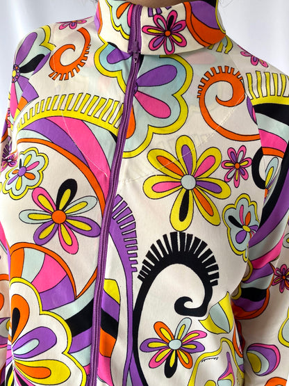 70s vintage colorful abstract groovy long sleeved minidress