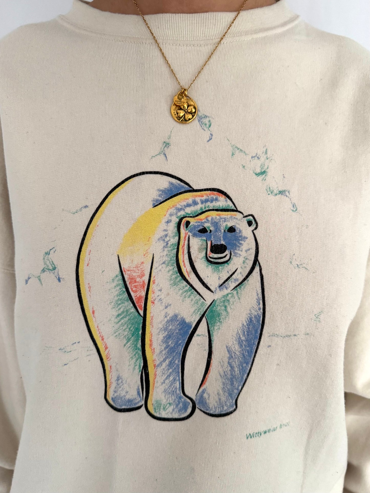 90s vintage cream polar bear winter animal graphic pullover sweatshirt - large