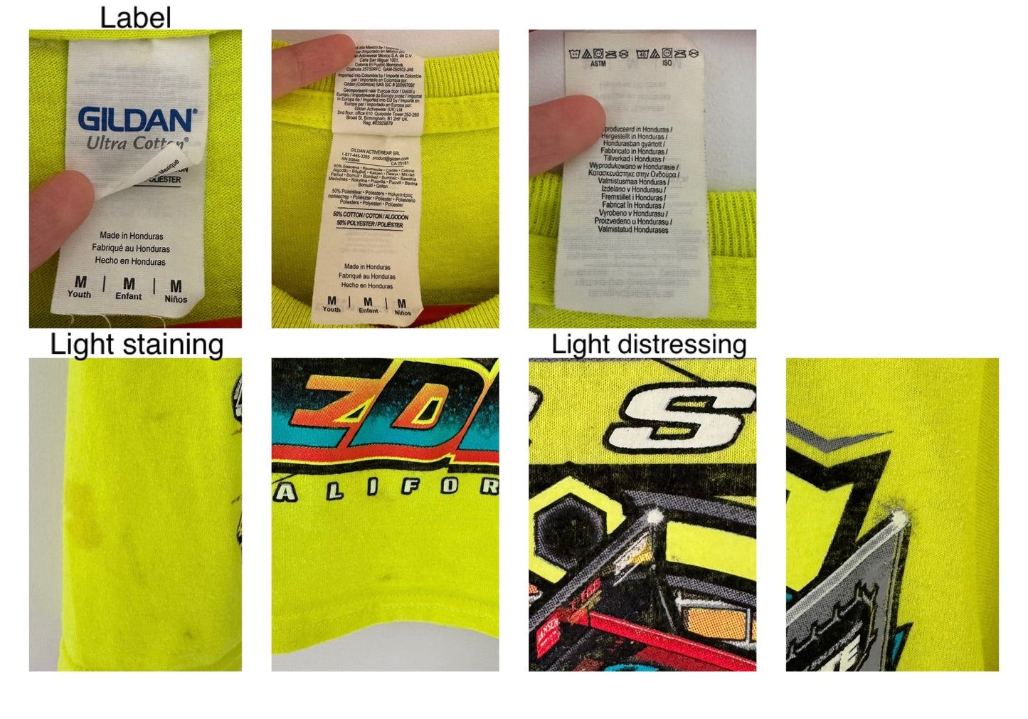 90s vintage yellow neon race car graphic tee shirt - small | bright hot rod nascar cotton short sleeved tshirt