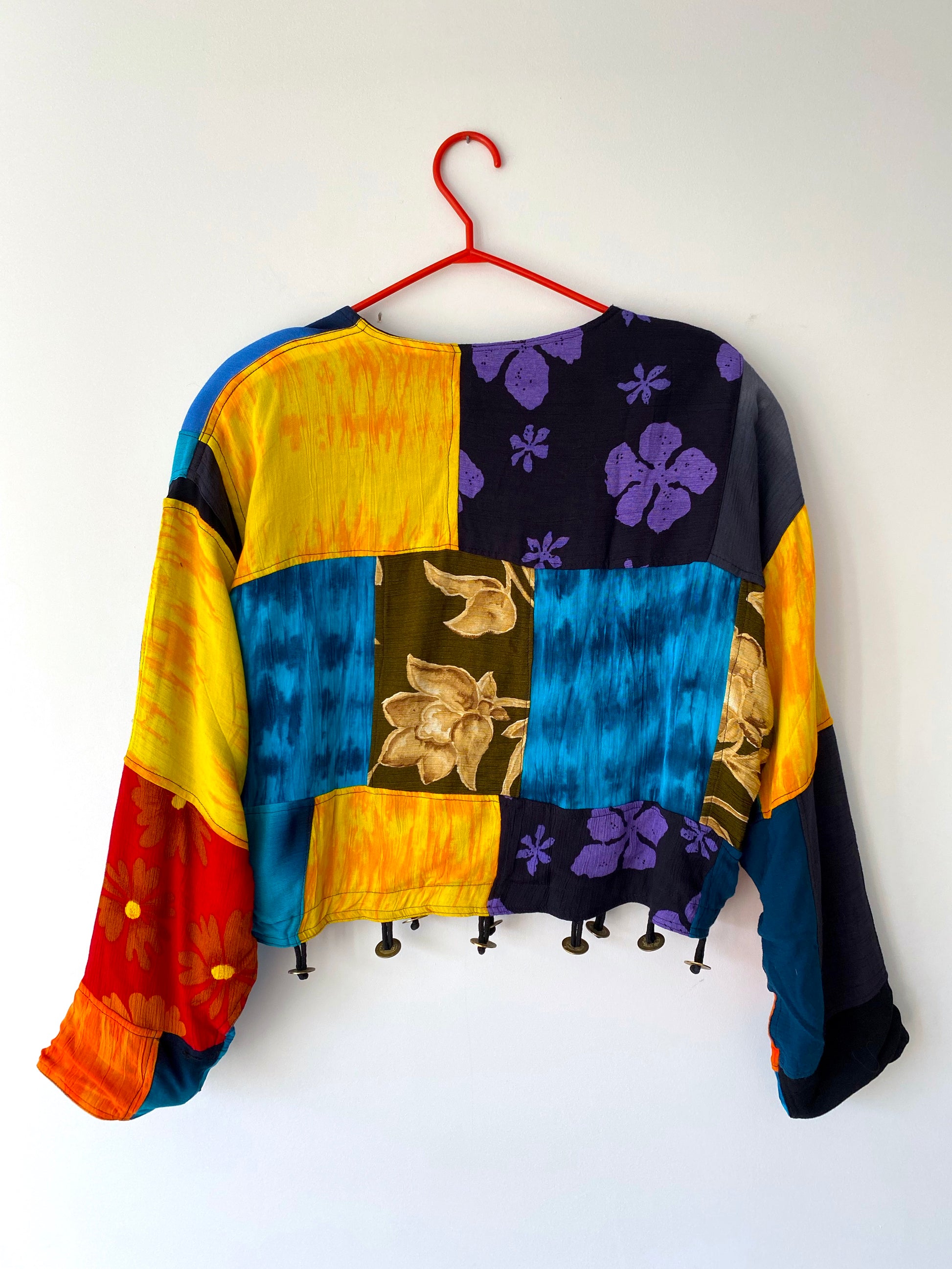 90s vintage colorful tie dye patchwork cropped jacket
