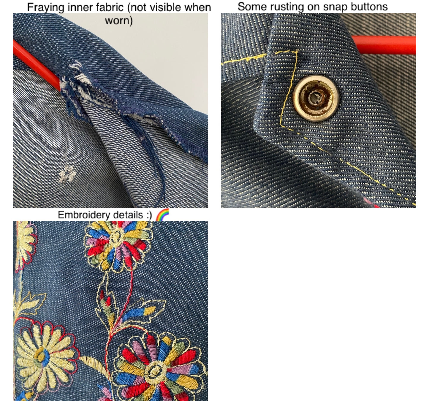 70s vintage blue denim colorful floral embroidered button up shirt