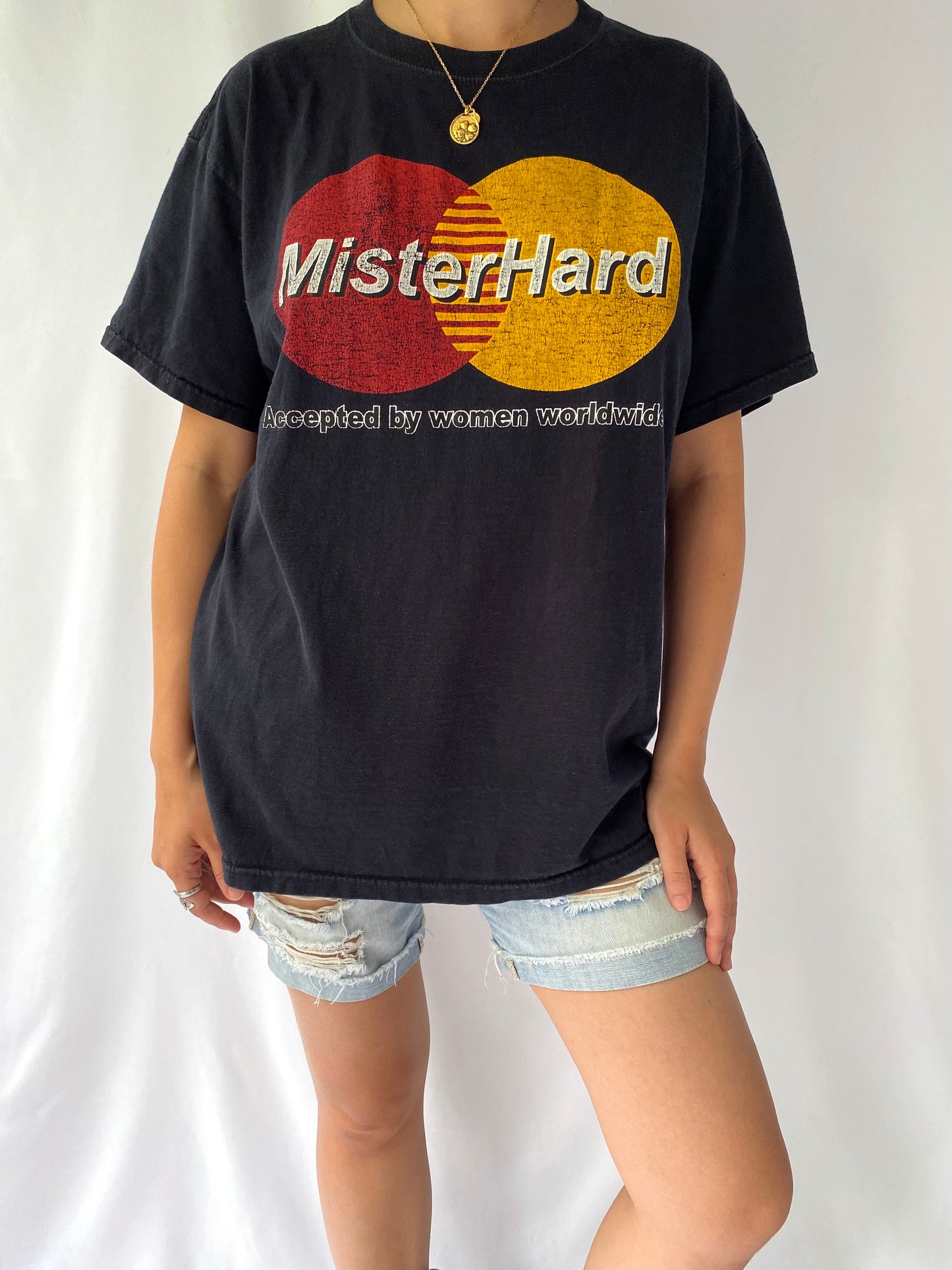 90s vintage black mister hard spellout graphic tee shirt – medium, large | novelty unisex funny adult humour short sleeved tshirt