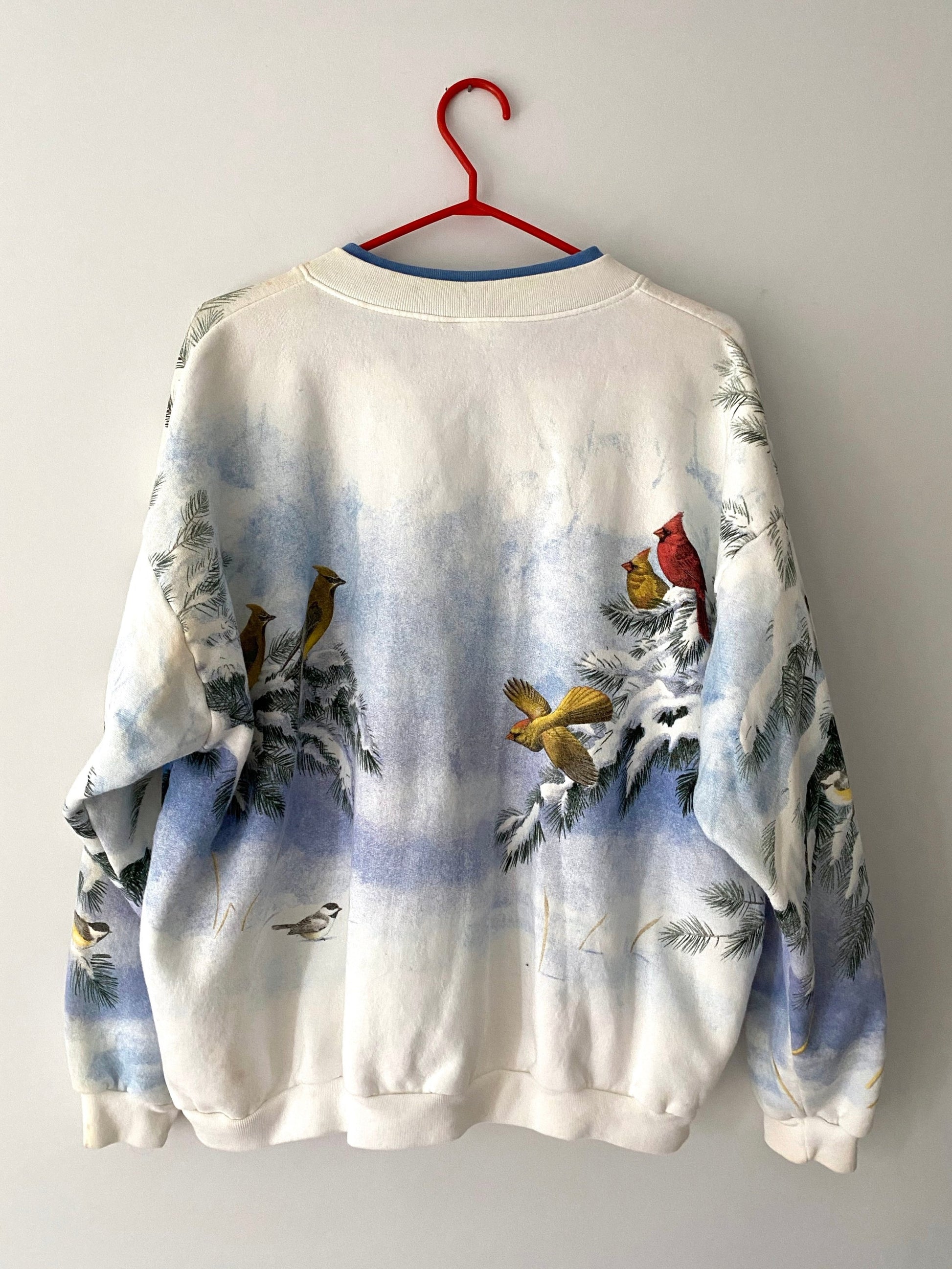 90s vintage winter snow birds graphic cardigan sweatshirt
