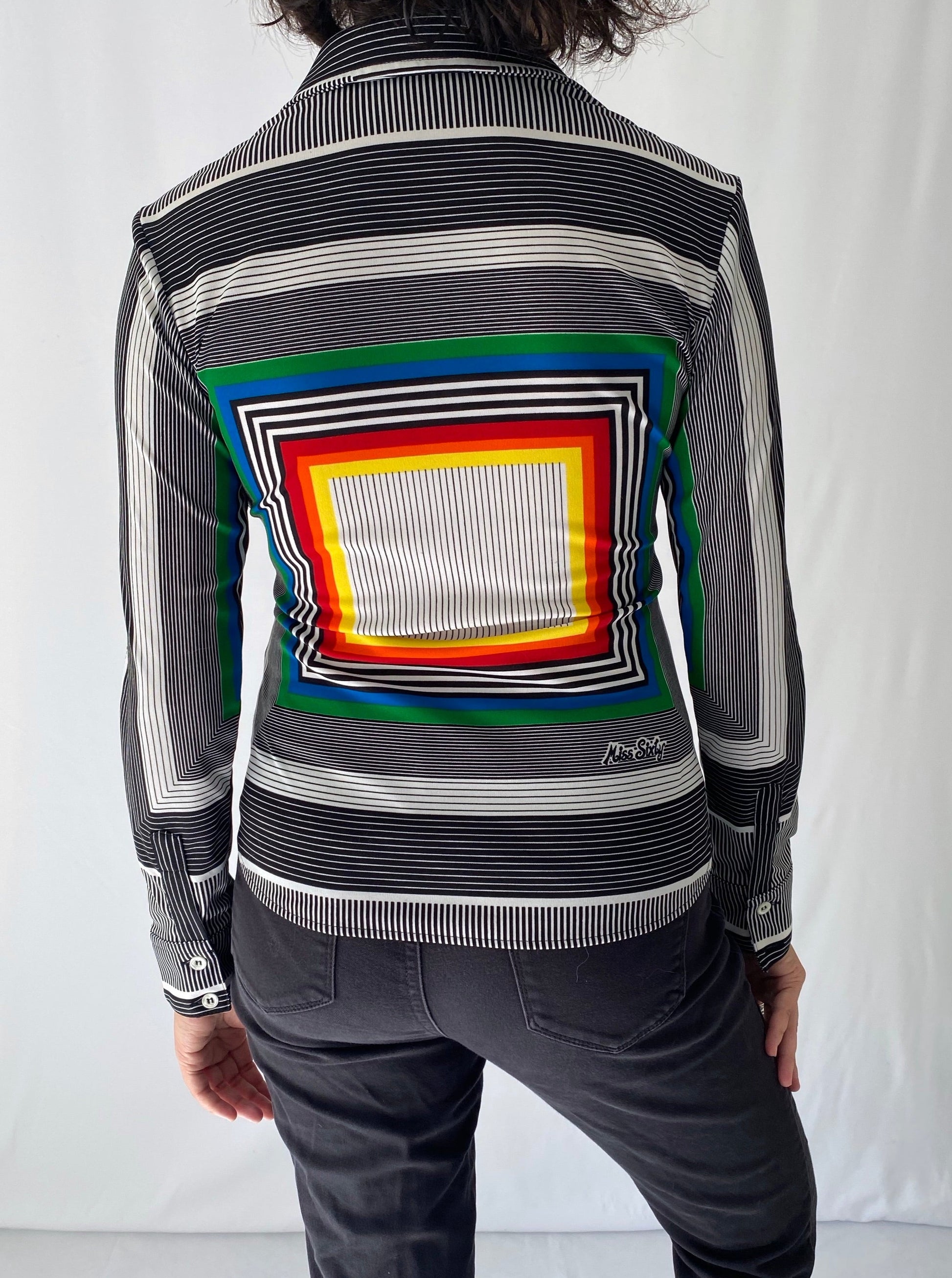 90s vintage rainbow abstract geometric long sleeved blouse
